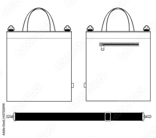 Tote Cross Bag fashion flat technical drawing template