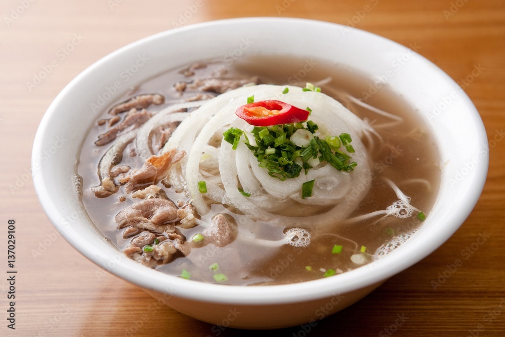 Fresh beef and onion, light and delicious beef rice noodle made of ingredients Fresh beef and onion, light and delicious beef rice noodle made of ingredients