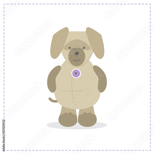 Cute plush toy dog, puppy, vector cartoon
