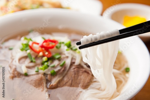 Fresh beef and onion, light and delicious beef rice noodle made of ingredients