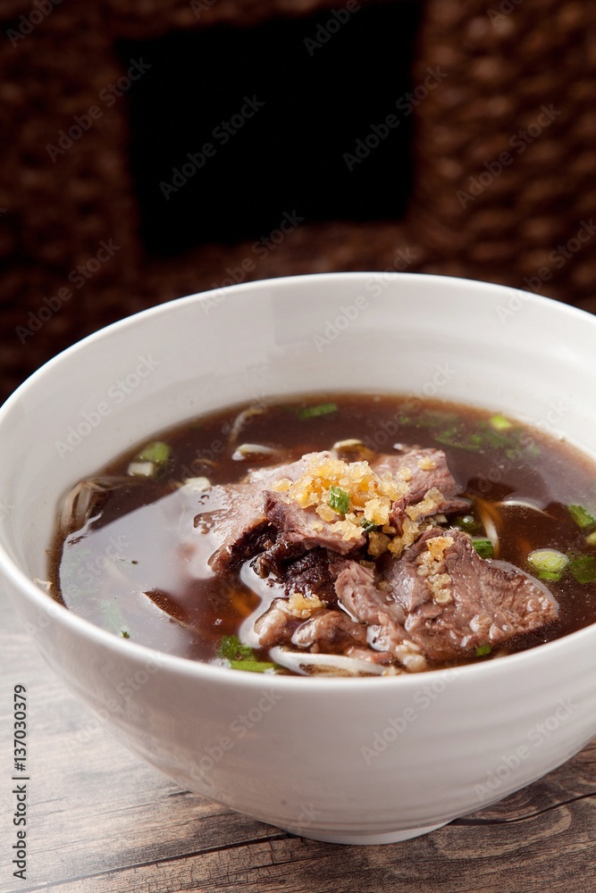 Fresh beef and onion, light and delicious beef rice noodle made of ingredients Fresh beef and onion, light and delicious beef rice noodle made of ingredients