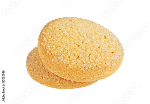 Freshly baked sugar cookies on a white background