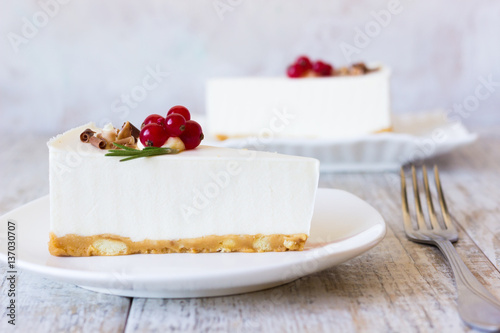 Vanilla cheesecake on the table