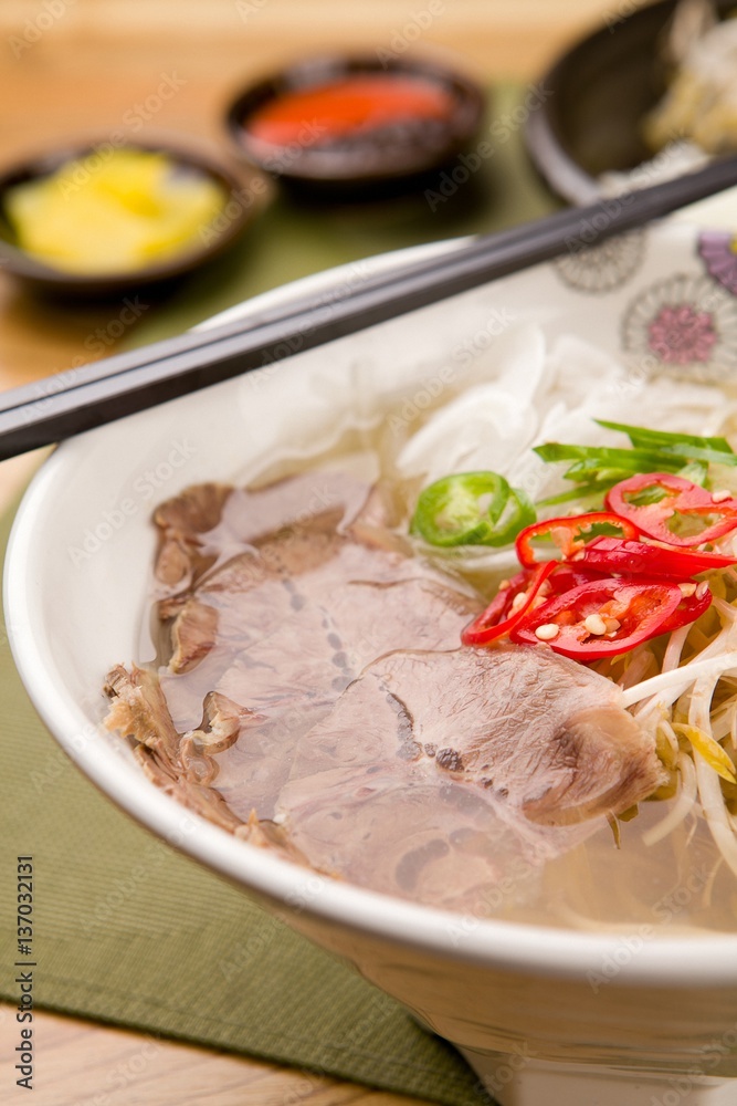 Fresh beef and onion, light and delicious beef rice noodle made of ingredients Fresh beef and onion, light and delicious beef rice noodle made of ingredients