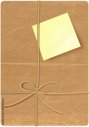 Paket mit Post it Aufkleber - Vektor Gestaltung Hintergrund - Papier Päckchen Kordel Plakat