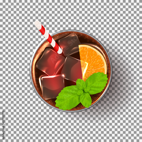 Glass of cocktail isolated on transparent backdrop. Vector illustration with realistic fresh summer drink.
