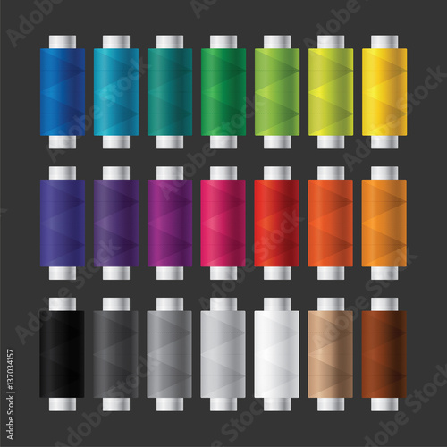 Set of Colorful spools of thread for sewing and needlework