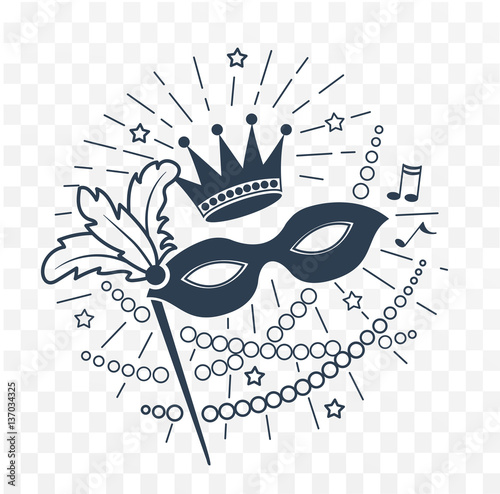 icon Mardi Gras Mask black and white