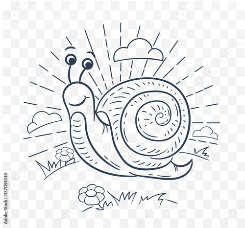 Illustration of a snail  black and white