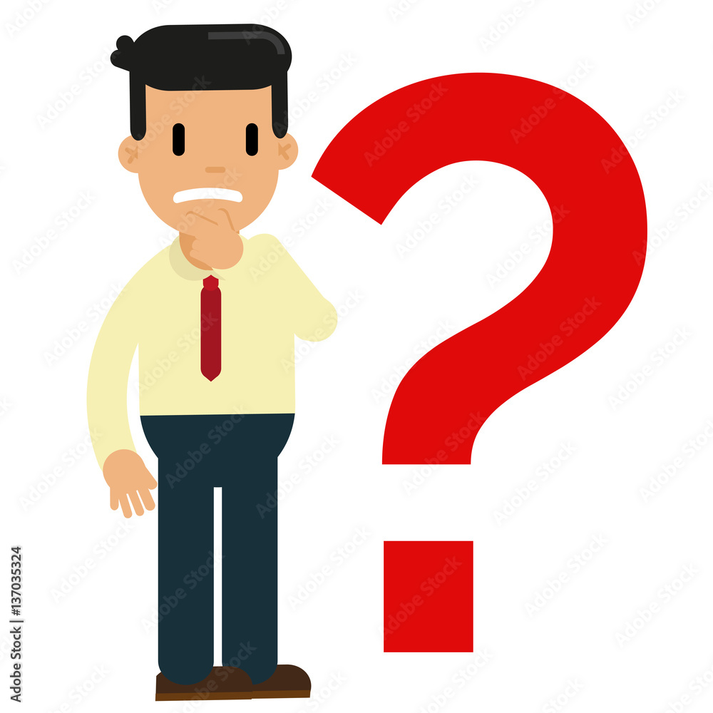 Businessman looking at the question mark vector Businessman looking at the question mark vector
