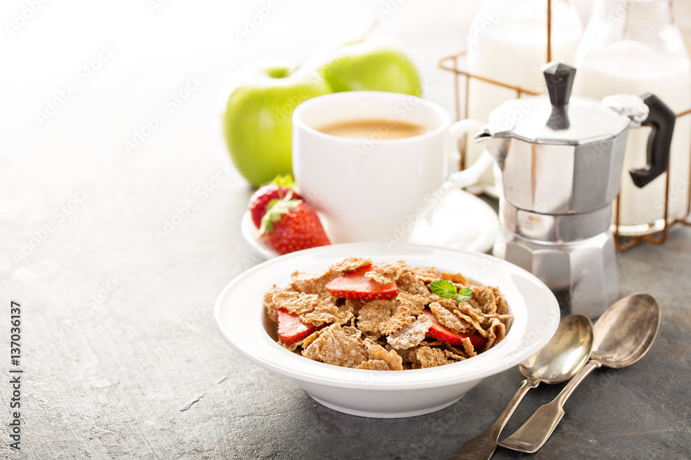 Multigrain healthy cereals with fresh strawberry Multigrain healthy cereals with fresh strawberry