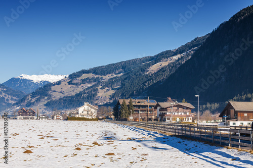 Sunny view at village of Mayrhofen in Zillertal valley, Tirol, Austria. © Neonyn
