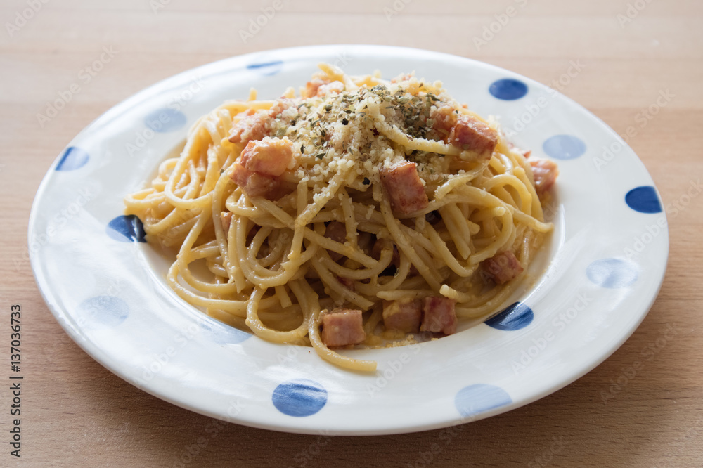 Spaghetti Carbonara with bacon and cheese Spaghetti Carbonara with bacon and cheese