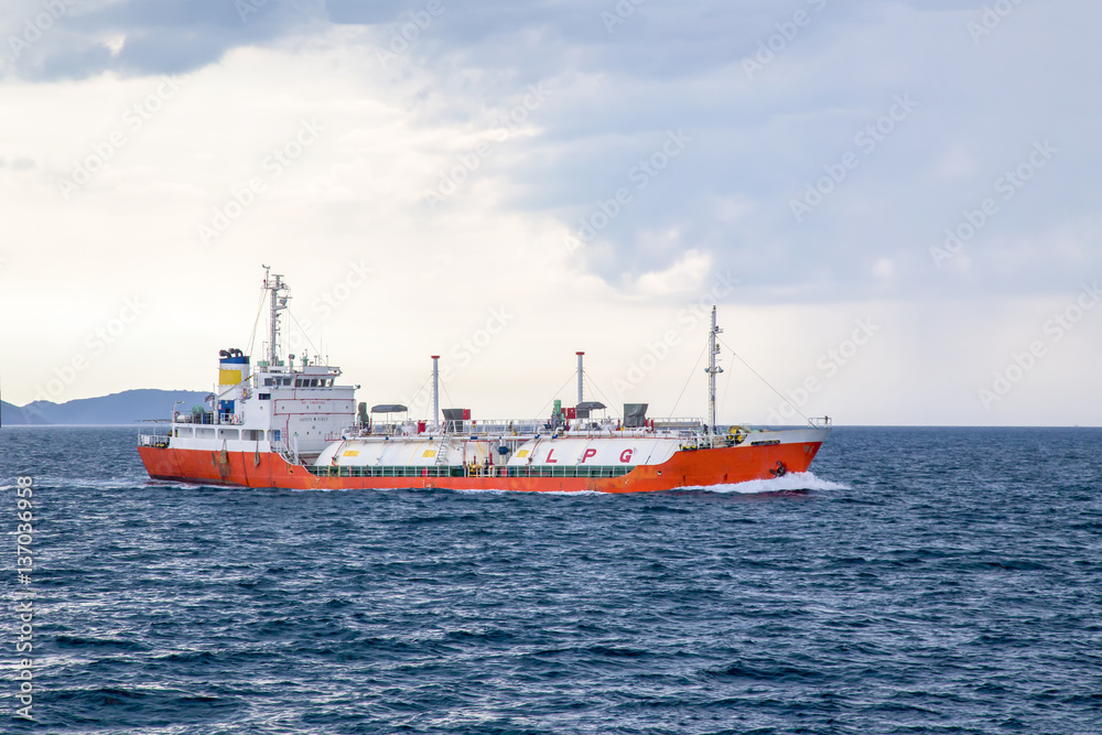 Logistic concept,LPG gas tankers. Was sailing at sea In order to deliver gas to the pier.