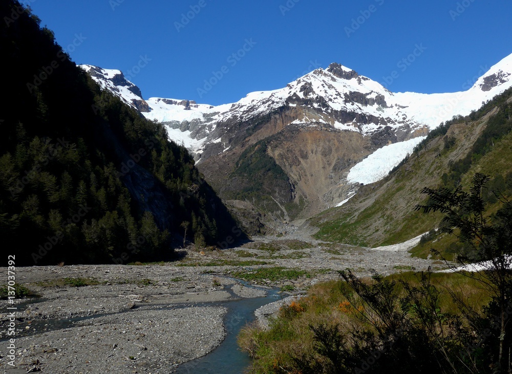 The crystal waters of fresh Glacial melt flowing to Lago Yelch on the Carretera Austral Southern Chile.