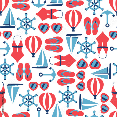 Vector illustration of seamless pattern with summer symbols