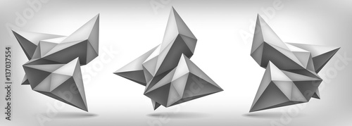 Volume geometric shapes set, 3d crystals, abstraction low polygons object, vector design forms