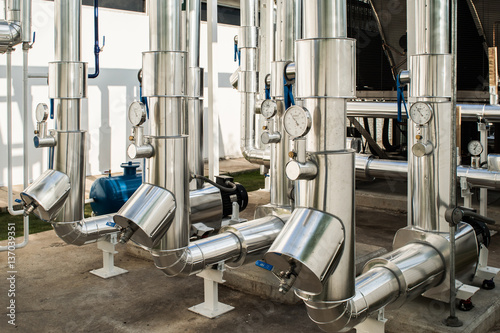 chiller and piping system in factory.