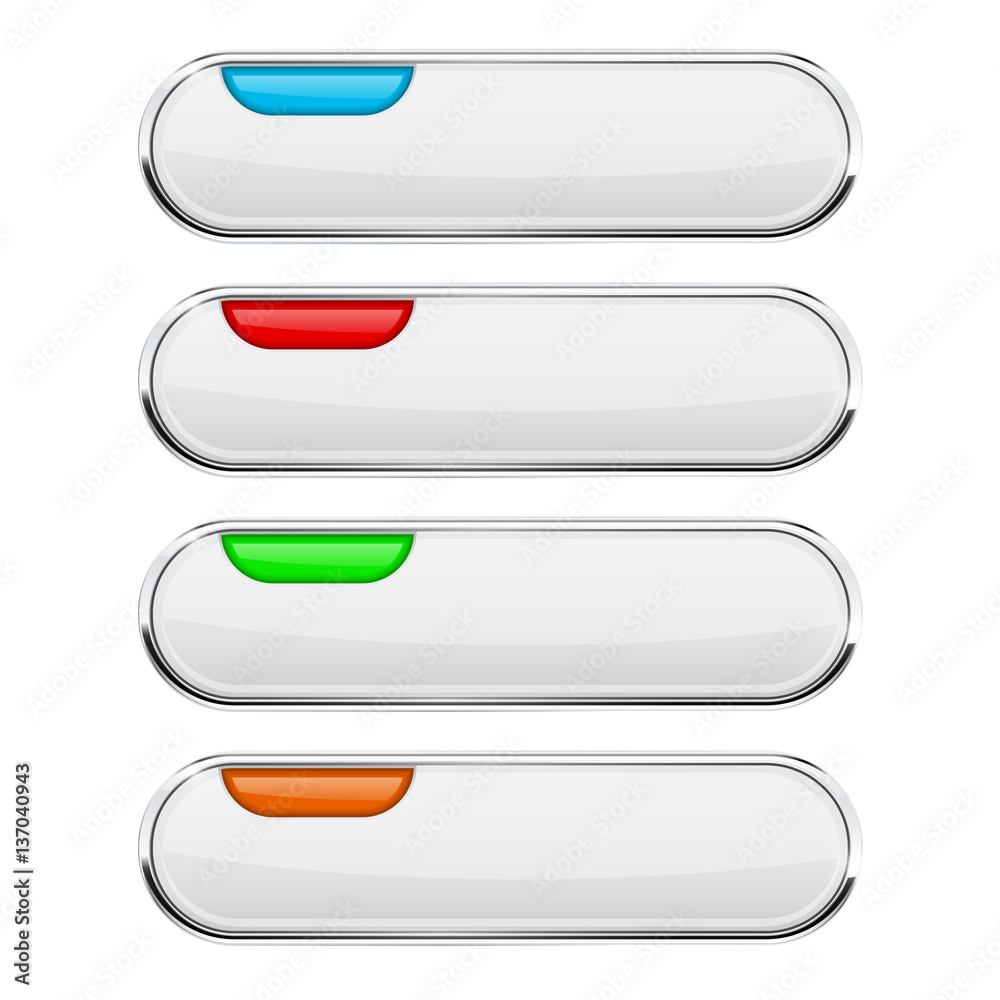 White glossy buttons. Oval colored web icons with metal frame White glossy buttons. Oval colored web icons with metal frame