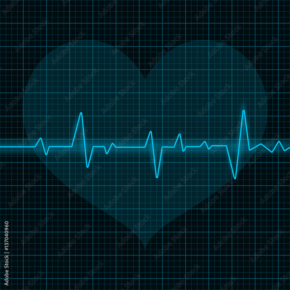 Electrocardiogram. Blue waves with heart symbol Stock Vector | Adobe Stock