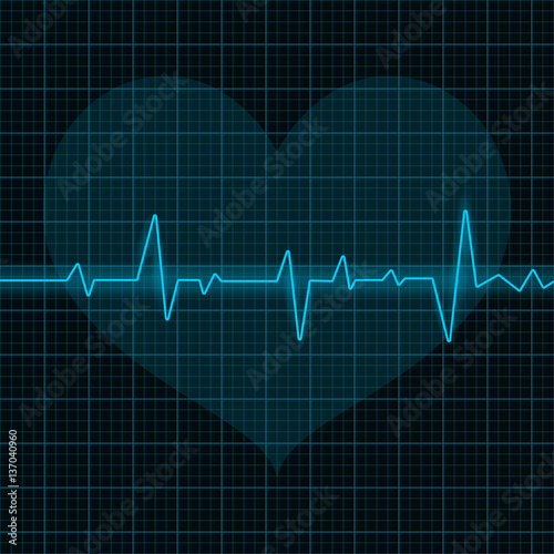 Electrocardiogram. Blue waves with heart symbol