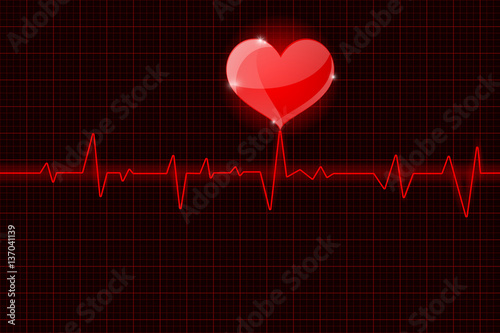 Red electrocardiogram with heart symbol