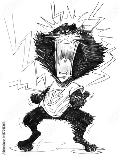 Foto Cat mad cartoon to agape acting has lightning spark around