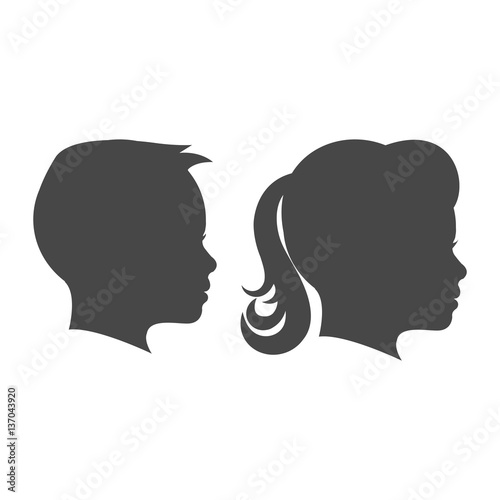 Kid boy and kid girl face profile isolated vector set on the white background
