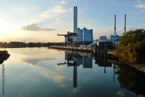 Coal power plant r on the side of a Canal, Germany photo