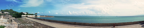 panorama executive view of president villa and Mediterranean coast in area Anthony baths Archeological Park of Carthage Tunisia North Africa © themanwhophoto