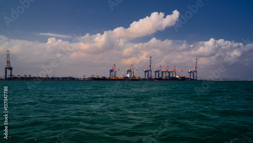 Panorama of Djibouti port with ships and cargo crane photo