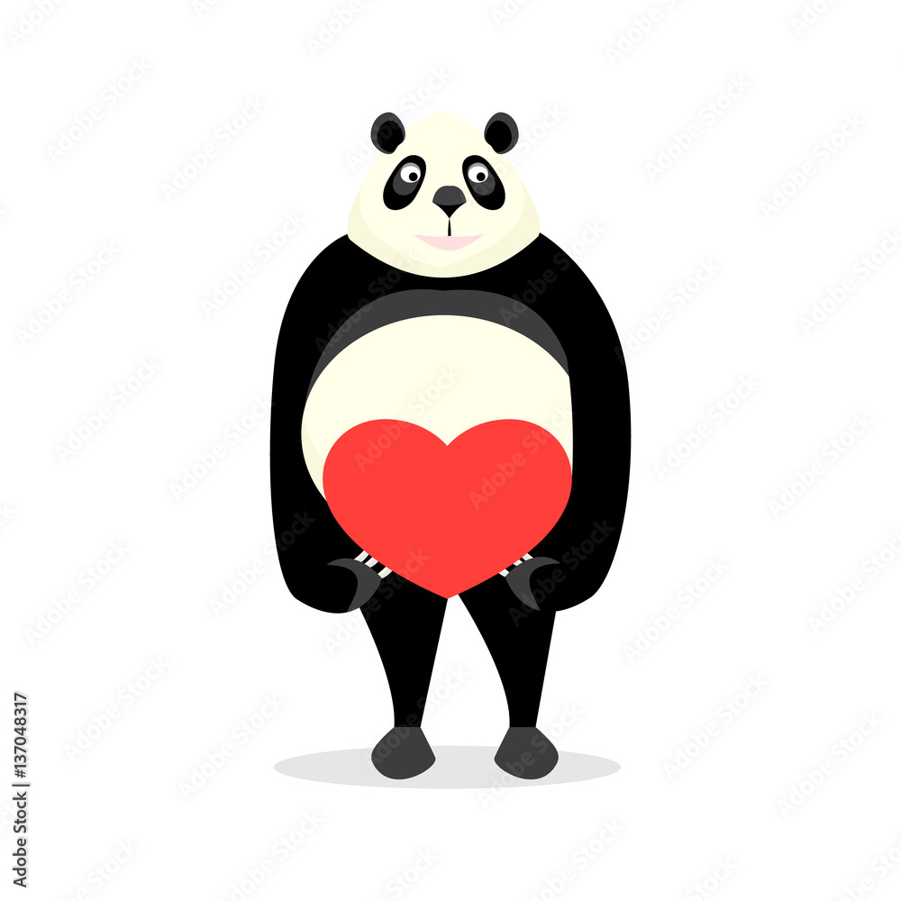 Cute panda holding a heart isolated on a white background Cute panda holding a heart isolated on a white background