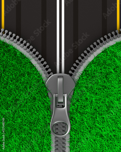 Zipper with grass and road....