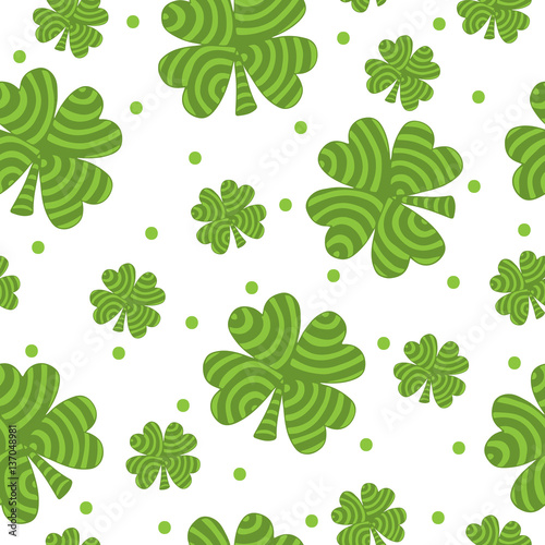 Happy Patrick day seamless pattern with green striped clover