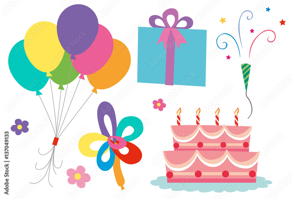 Birthday theme with cake and balloons Birthday theme with cake and balloons