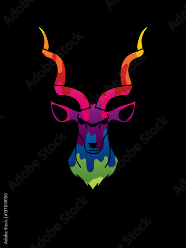 Kudu head front view designed using melting colors graphic vector.