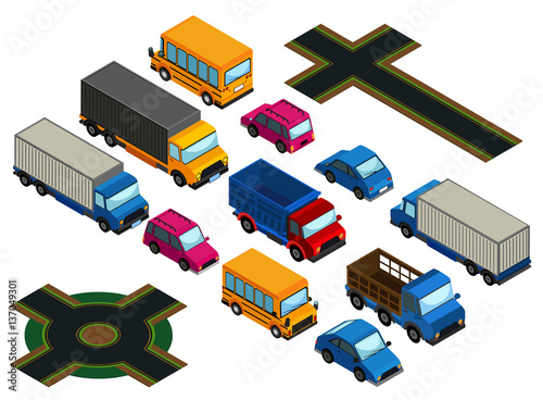3D design for different types of cars and roads
