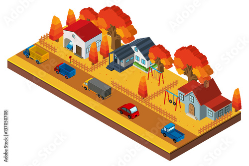 3D design for houses in neigborhood in fall season