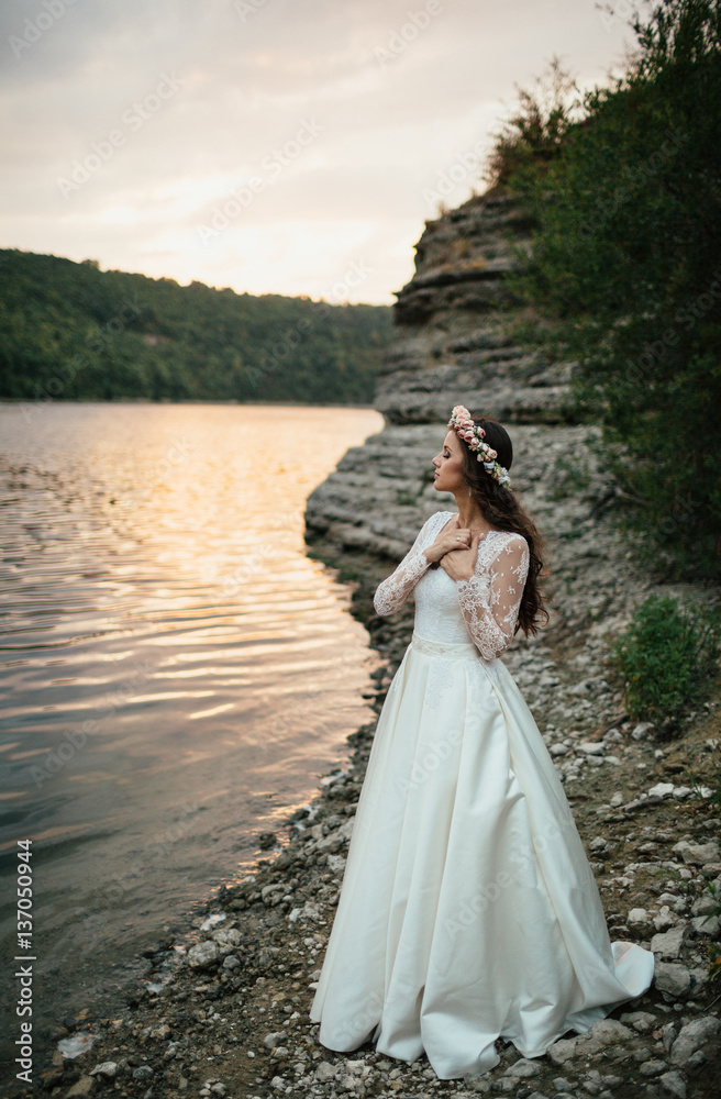 the bride looks romantic