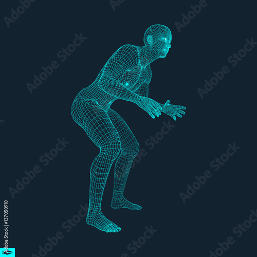 Fighter. 3D Model of Man. Human Body. Sport Symbol.