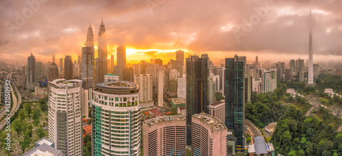 Photography Downtown Kuala Lumpur skyline at twilight