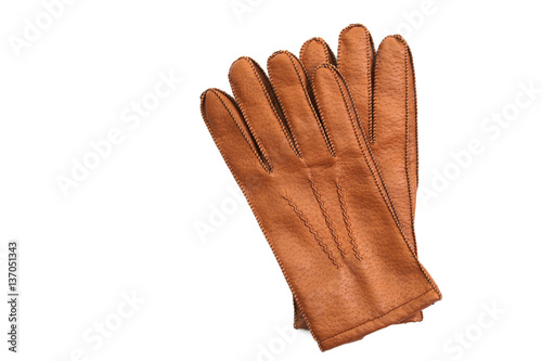 Men's brown leather gloves. men's accessories Isolated on white background