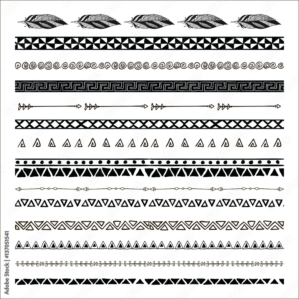 Vector black abstract tribal seamless pattern borders Vector black abstract tribal seamless pattern borders