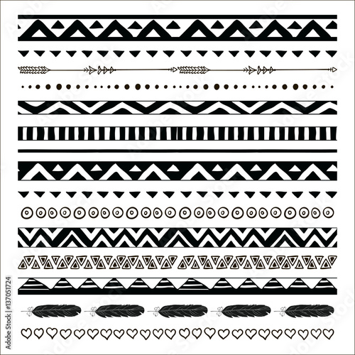 Vector black abstract tribal seamless pattern borders