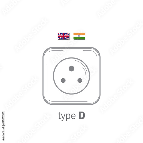 Sockets icon. Type D. AC power sockets realistic illustration. Different type power socket set, vector isolated icon illustration for different country plugs.