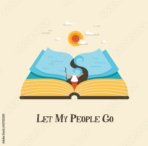 abstract passover story haggadah book. Mozes ordering let my people go out of Egypt. vector and illustration