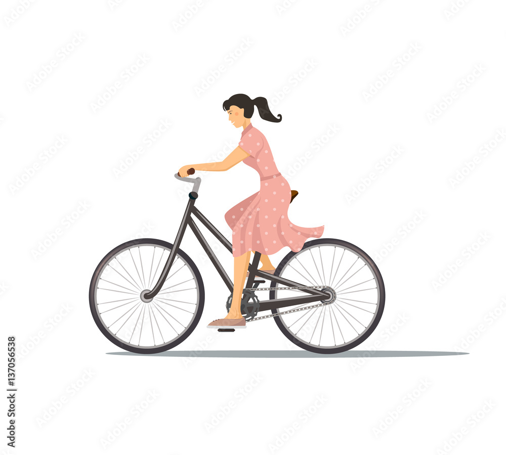 Obraz premium The icon of cyclist. The woman is riding the bike. Everyday commuting. street traffic. Person rides bike. The transport infrastructure. The concept of active life. The icon of lifestyle of the man