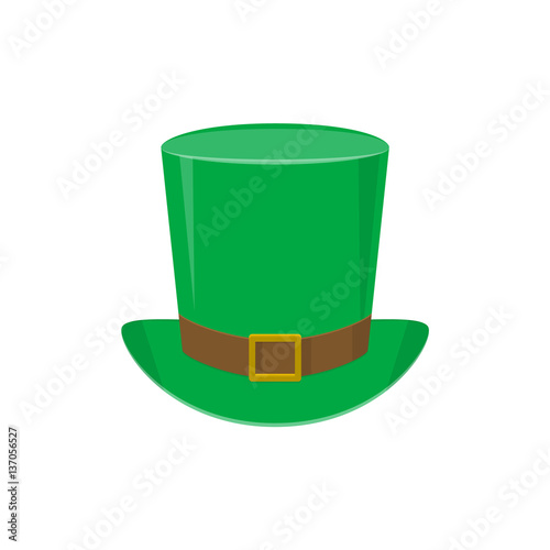 Vector illustration of green leprechaun top hat with gold buckle