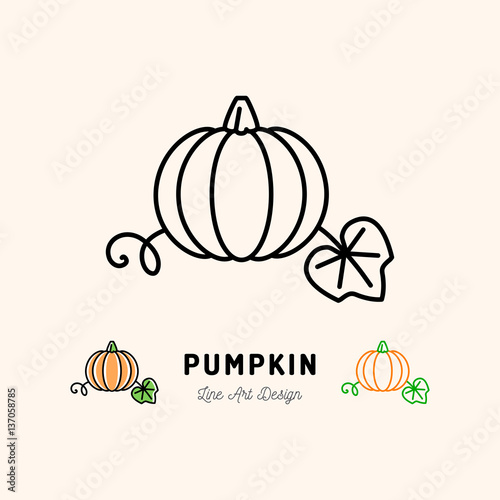 Vector Pumpkin icon Vegetables logo. Thin line art design, outline illustration photo