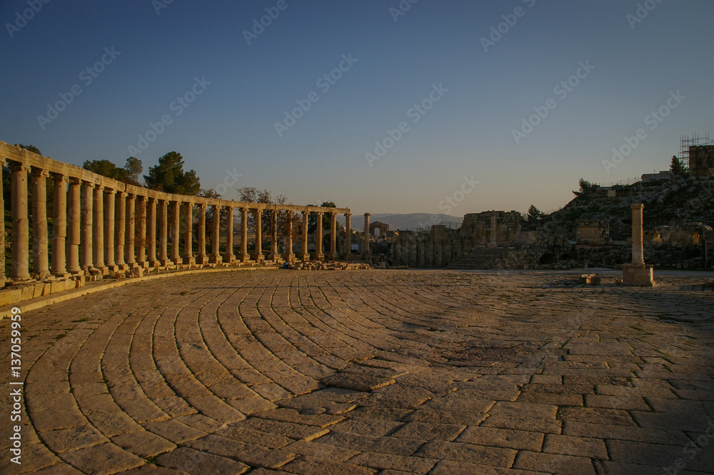 The Oval Forum in ancient Jerash, Jordan